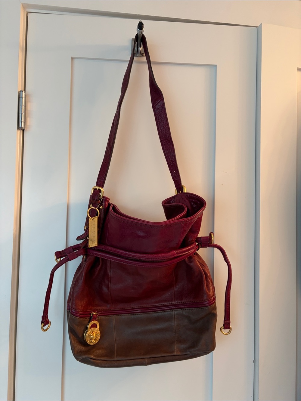 Vintage Two-Tone Burgundy and Brown Leather Hobo Bag by Steve Madden